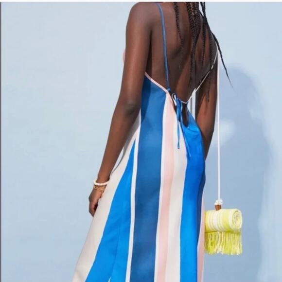 Lemlem X H&M Blue Stripe Midi Slip Dress Size S Contemporary Nautical Y2K Glam - Picture 4 of 15